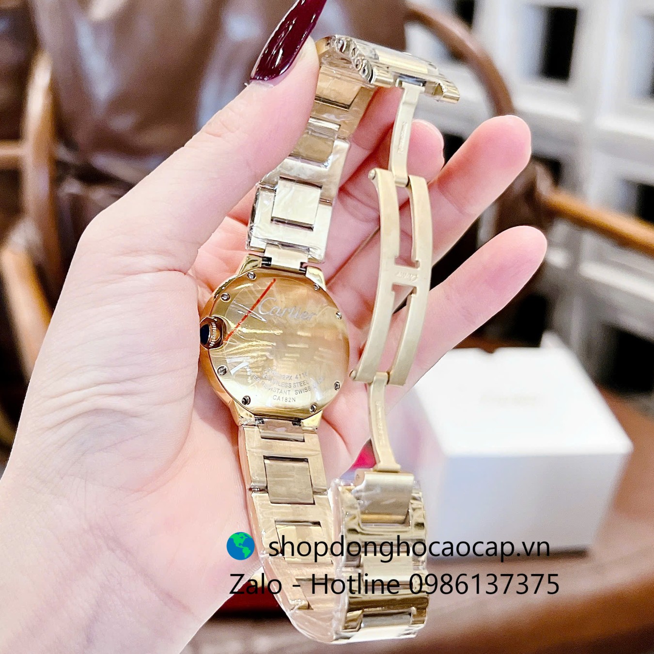 Đồng hồ Cartier Ballon Bleu dây thép vàng gold, đồng hồ Cartier nữ mặt số la mã size 36mm - Quartz Thụy Sĩ