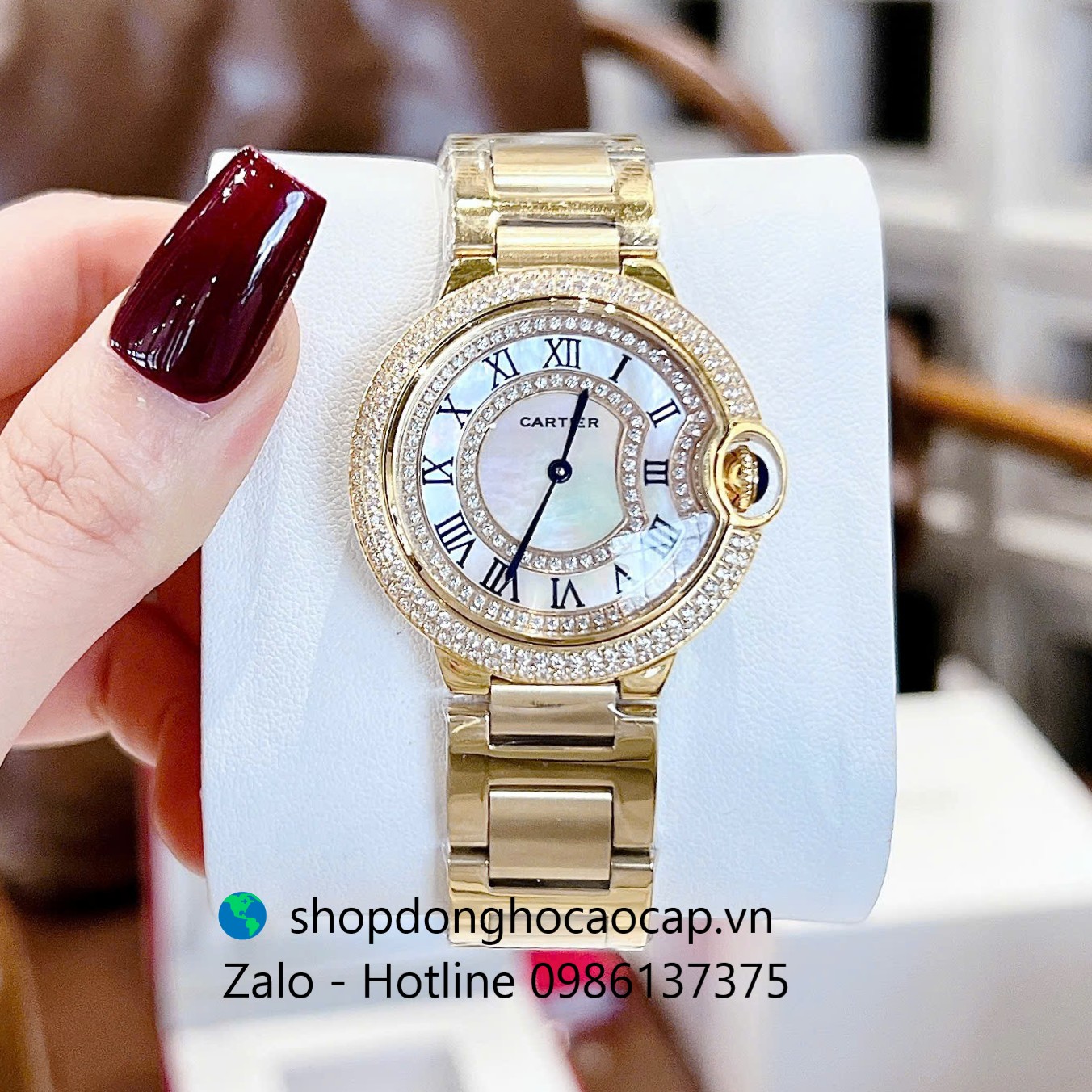 Đồng hồ Cartier Ballon Bleu dây thép vàng gold, đồng hồ Cartier nữ mặt số la mã size 36mm - Quartz Thụy Sĩ