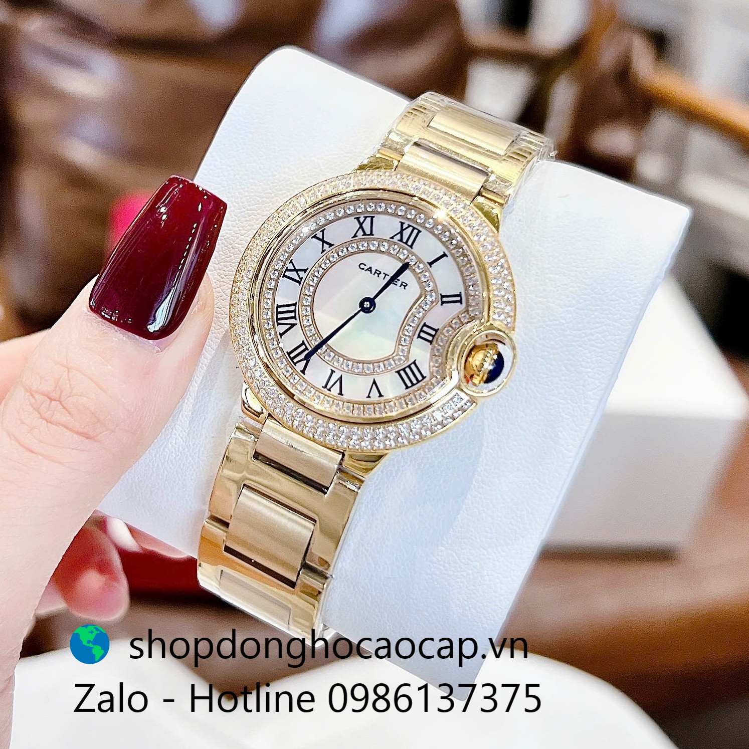Đồng hồ Cartier Ballon Bleu dây thép vàng gold, đồng hồ Cartier nữ mặt số la mã size 36mm - Quartz Thụy Sĩ