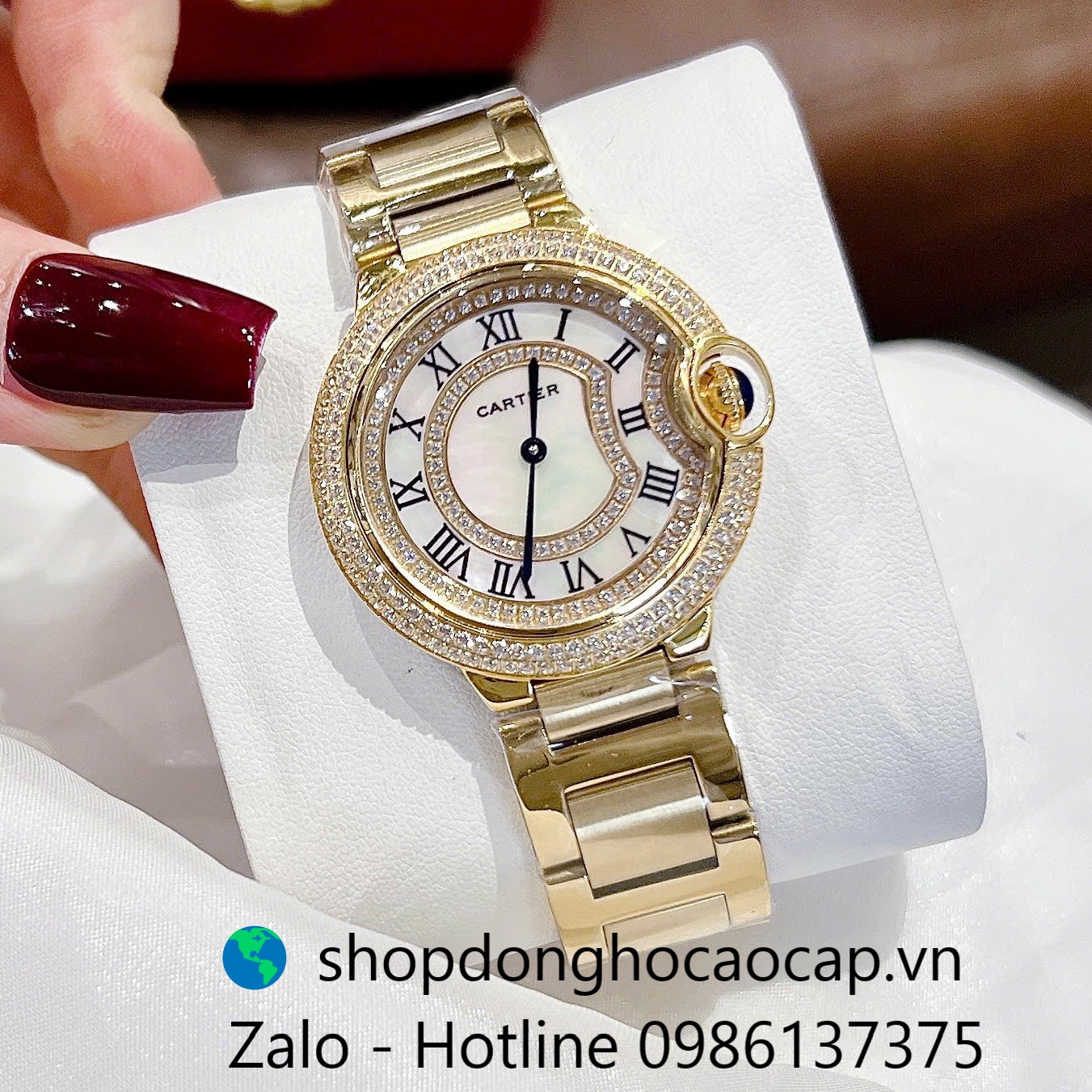 Đồng hồ Cartier Ballon Bleu dây thép vàng gold, đồng hồ Cartier nữ mặt số la mã size 36mm - Quartz Thụy Sĩ