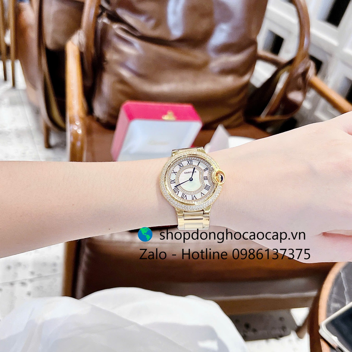 Đồng hồ Cartier Ballon Bleu dây thép vàng gold, đồng hồ Cartier nữ mặt số la mã size 36mm - Quartz Thụy Sĩ