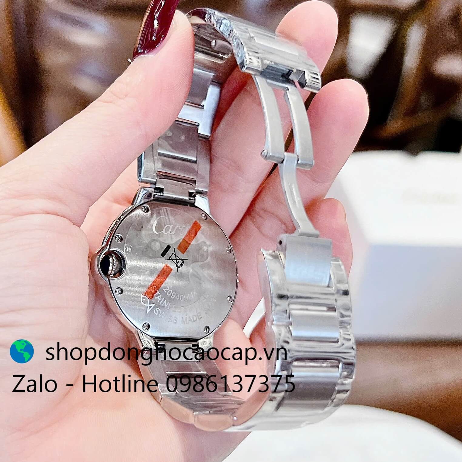 Đồng hồ Cartier Ballon Bleu dây thép bạc, đồng hồ Cartier nữ mặt số la mã size 36mm - Quartz Thụy Sĩ