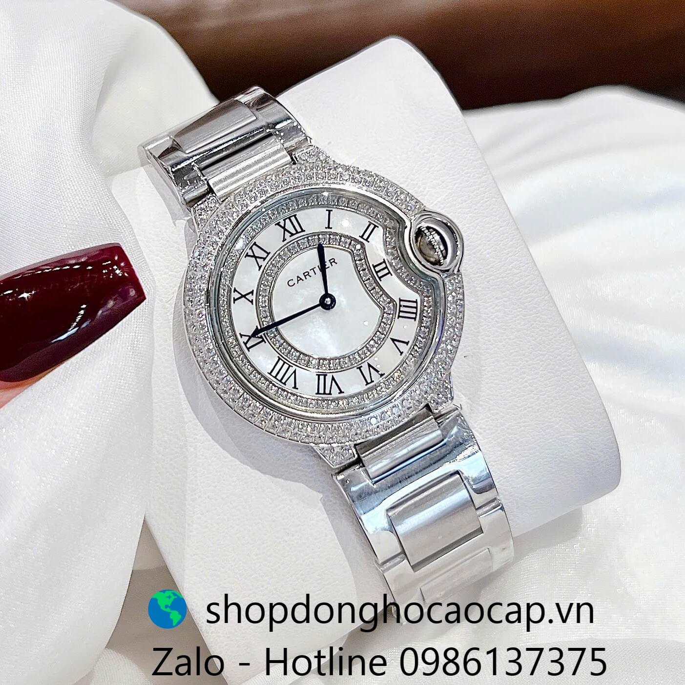 Đồng hồ Cartier Ballon Bleu dây thép bạc, đồng hồ Cartier nữ mặt số la mã size 36mm - Quartz Thụy Sĩ