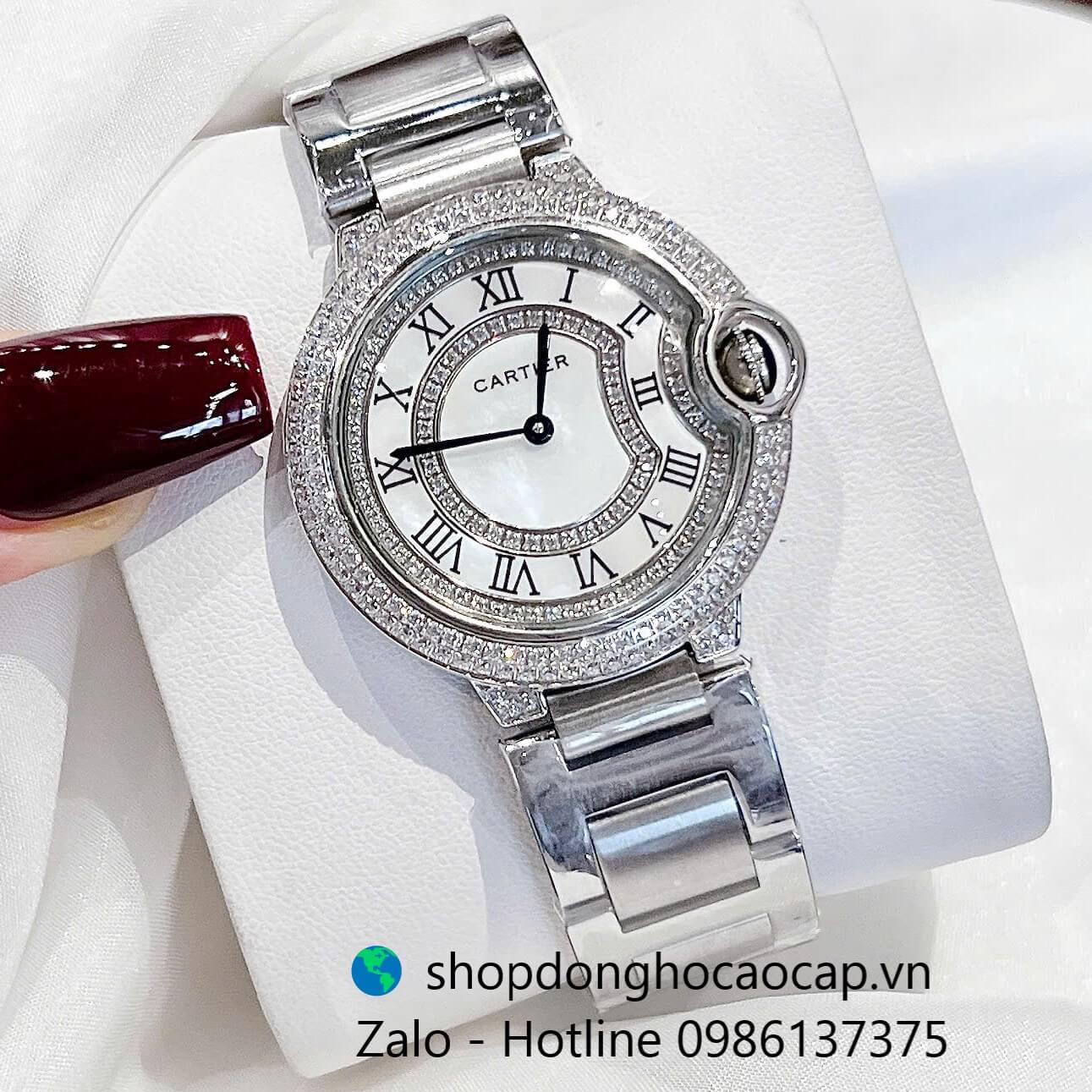 Đồng hồ Cartier Ballon Bleu dây thép bạc, đồng hồ Cartier nữ mặt số la mã size 36mm - Quartz Thụy Sĩ