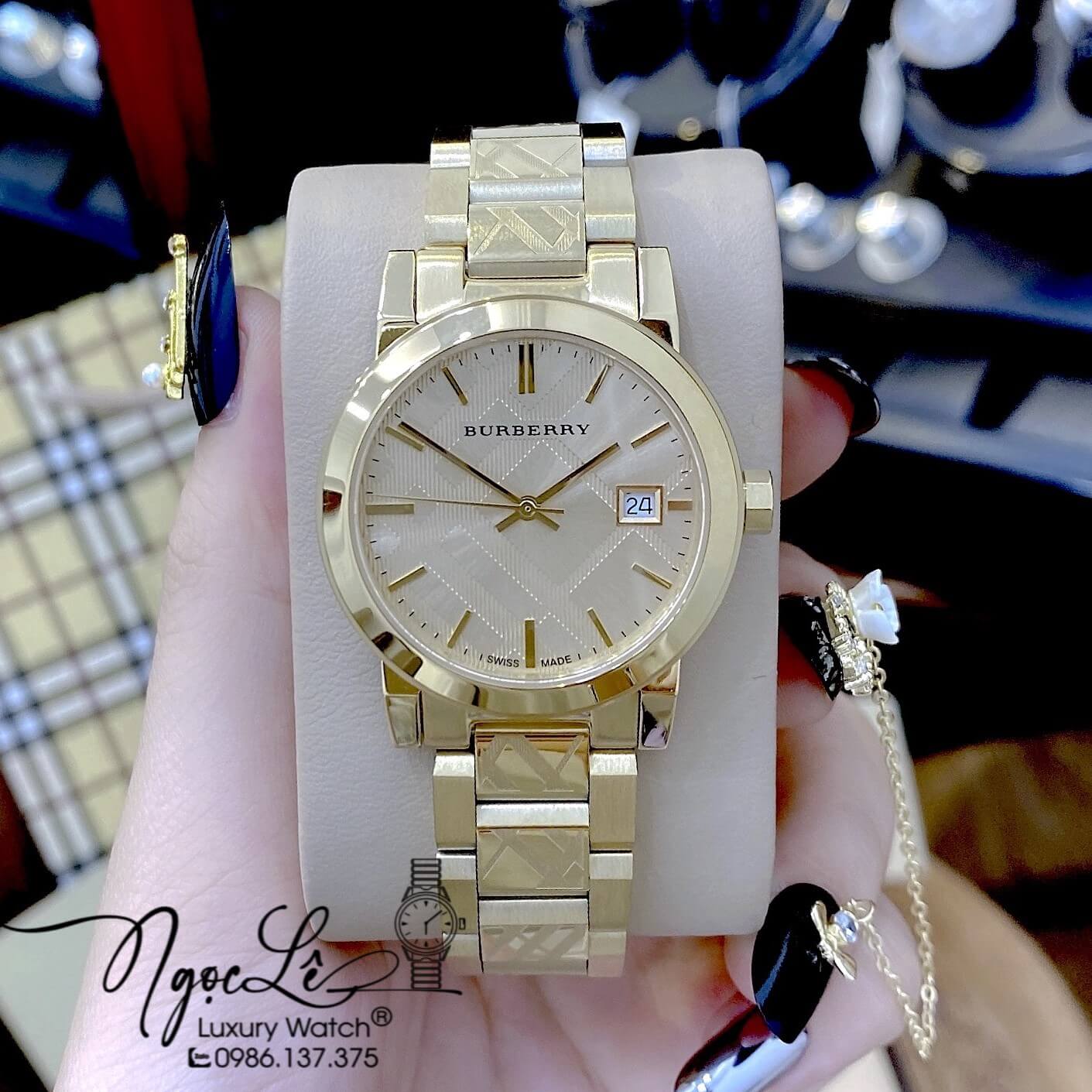Đồng Hồ Cặp Burberry The City Dây Kim Loại Vàng Gold Size 34mm 38mm BU9038 BU9145