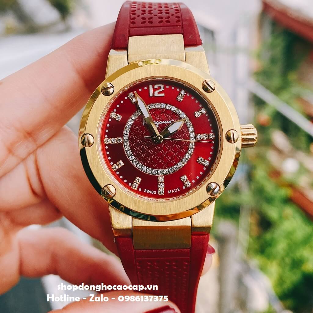 Đồng Hồ Nữ Salvatore Ferragamo Dây Silicon Đỏ Đậm 33mm