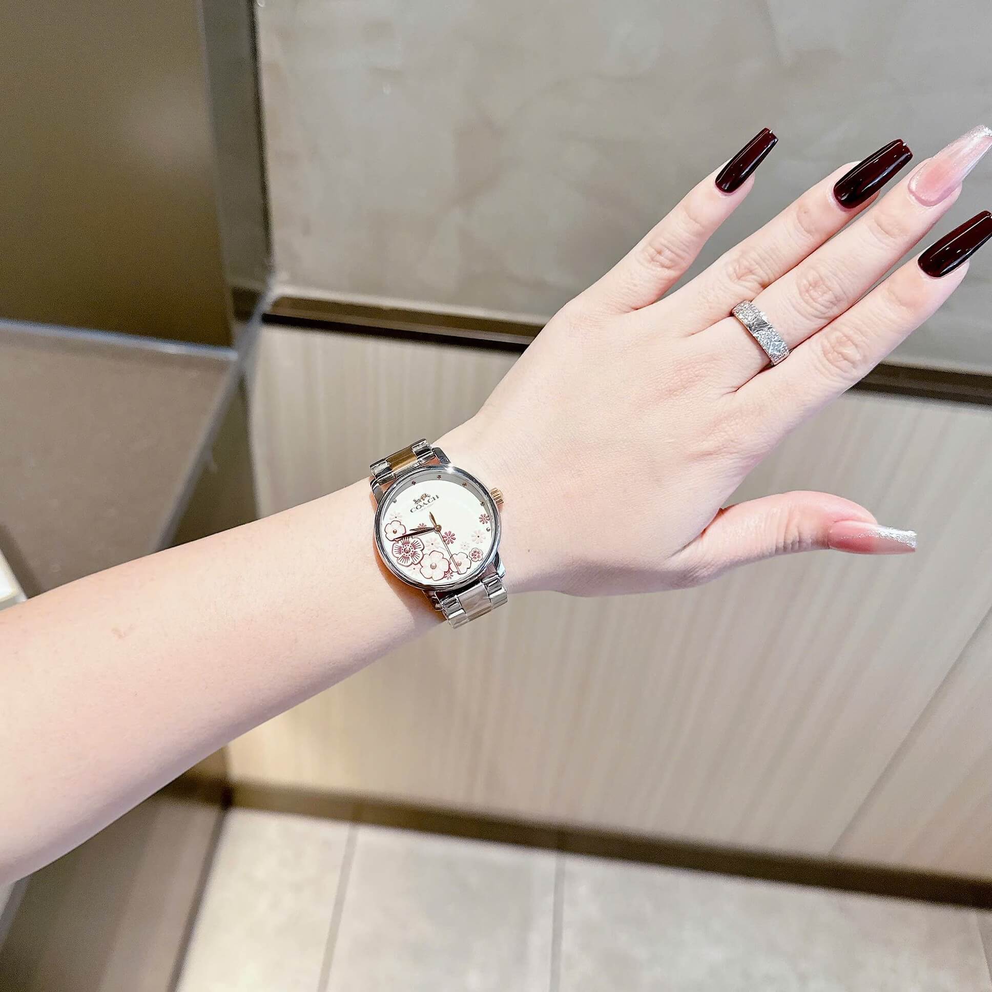 Đồng Hồ Nữ Coach Grand Mặt Hoa Trà Size 36mm Dây Demi Rose Quartz Japan