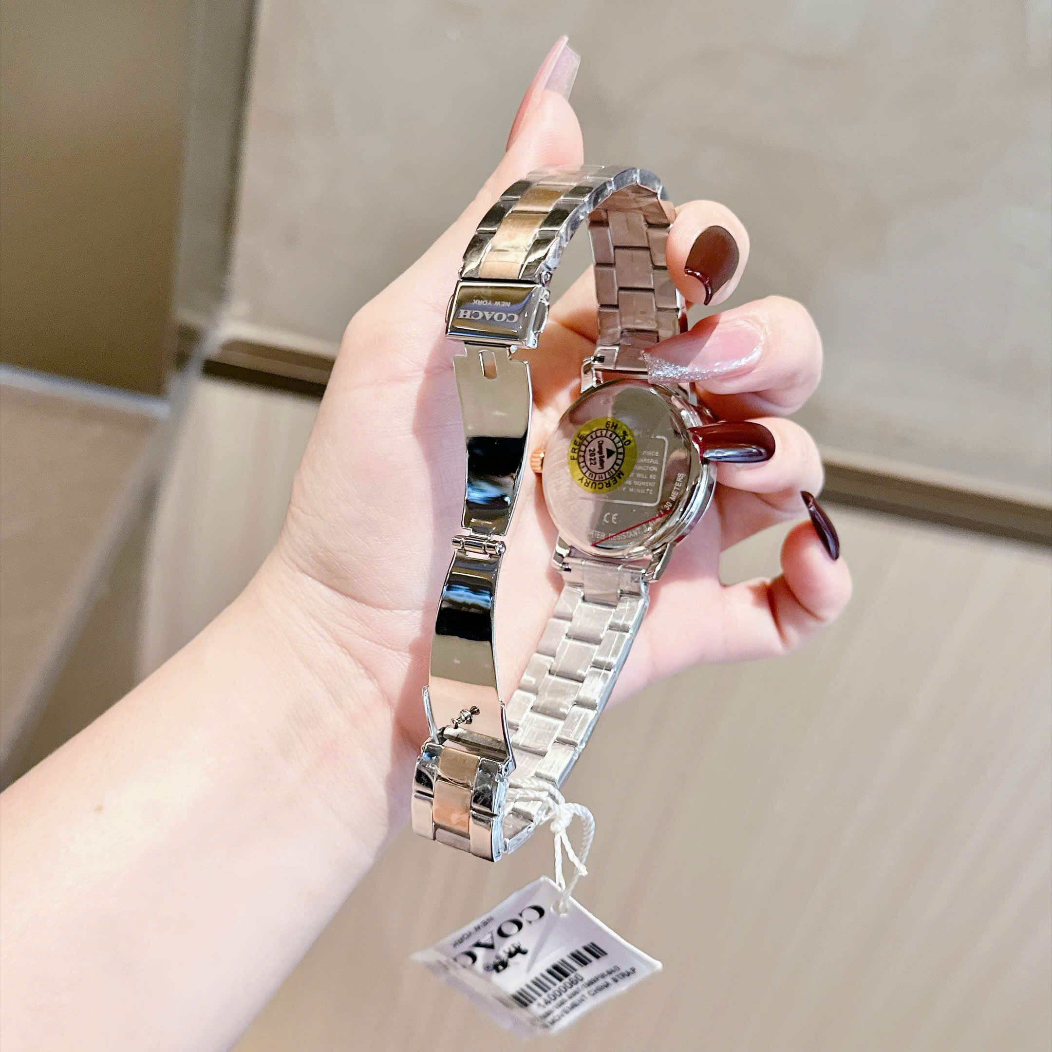 Đồng Hồ Nữ Coach Grand Mặt Hoa Trà Size 36mm Dây Demi Rose Quartz Japan