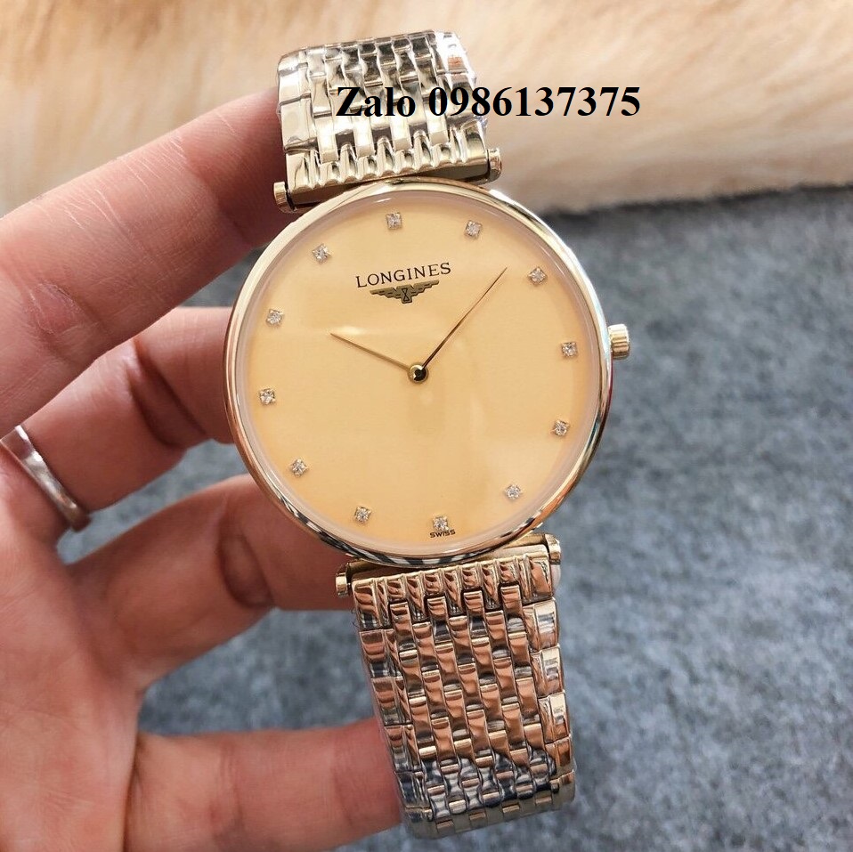 Đồng Hồ Longines Dây Vàng Mặt Vàng Quartz Thụy Sĩ Kính Sapphire Cao Cấp Đủ Size