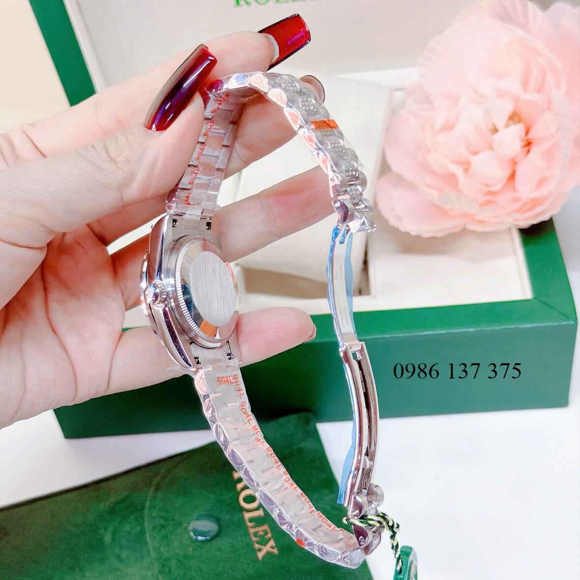 Đồng Hồ Nữ Rolex Datejust Viền Đá Mặt Hồng Dây Kim Loại Inox Đính Đá Máy Pin Size 31mm