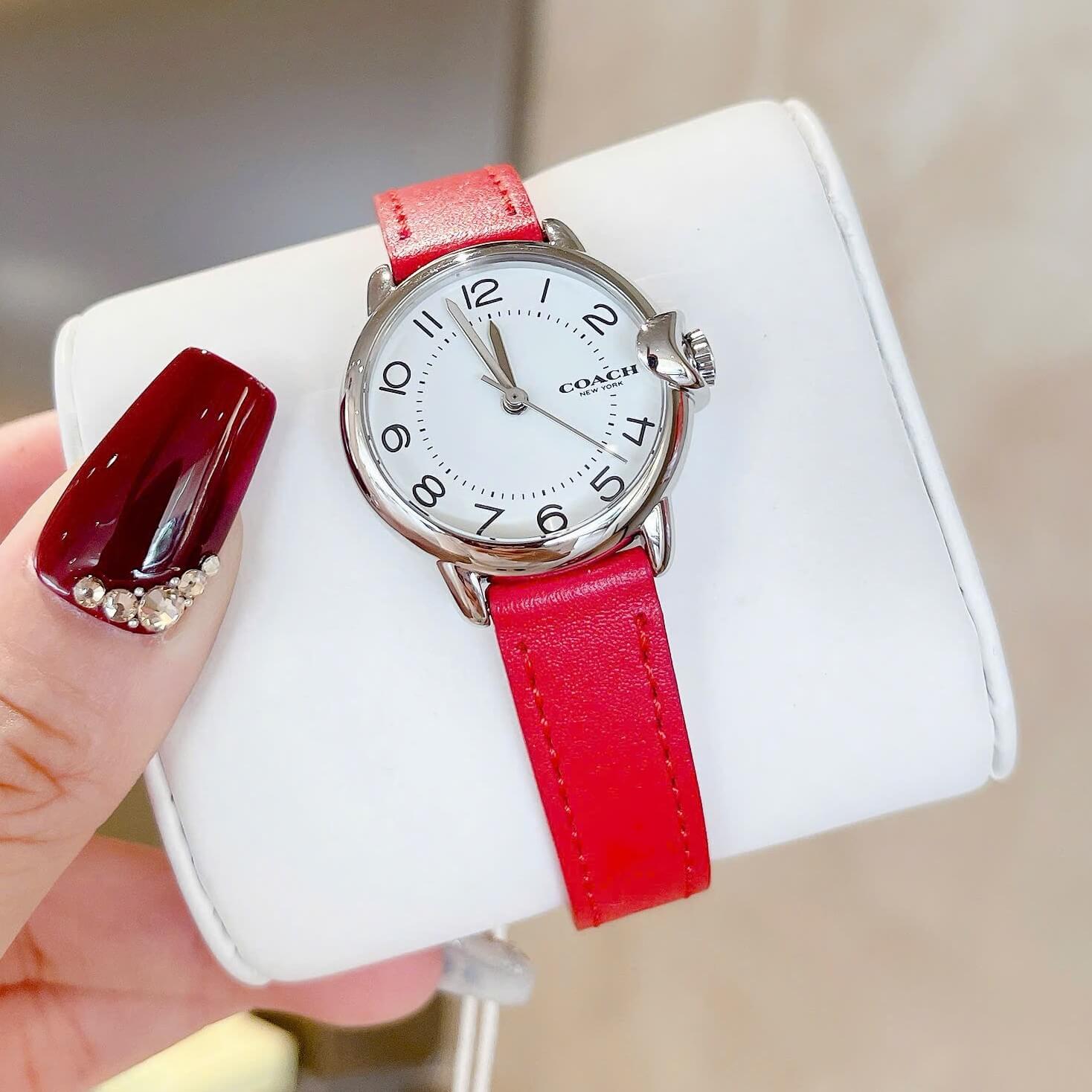 Đồng Hồ Nữ Coach Arden Size 28mm Dây Da Đỏ Mặt Trắng Quartz