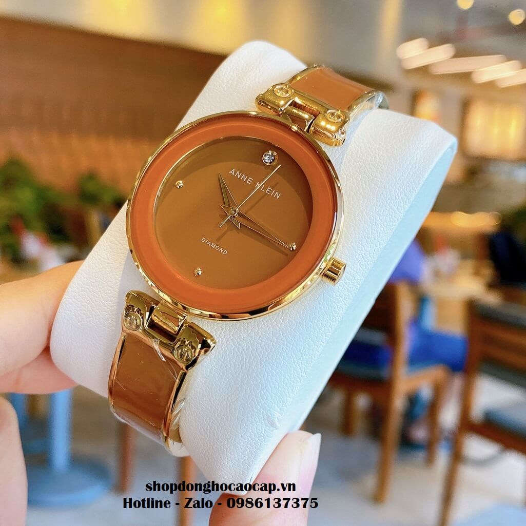 Đồng Hồ Nữ Anne Klein Đá Ceramic Màu Cánh Cam Vỏ Vàng Cao Cấp 34mm