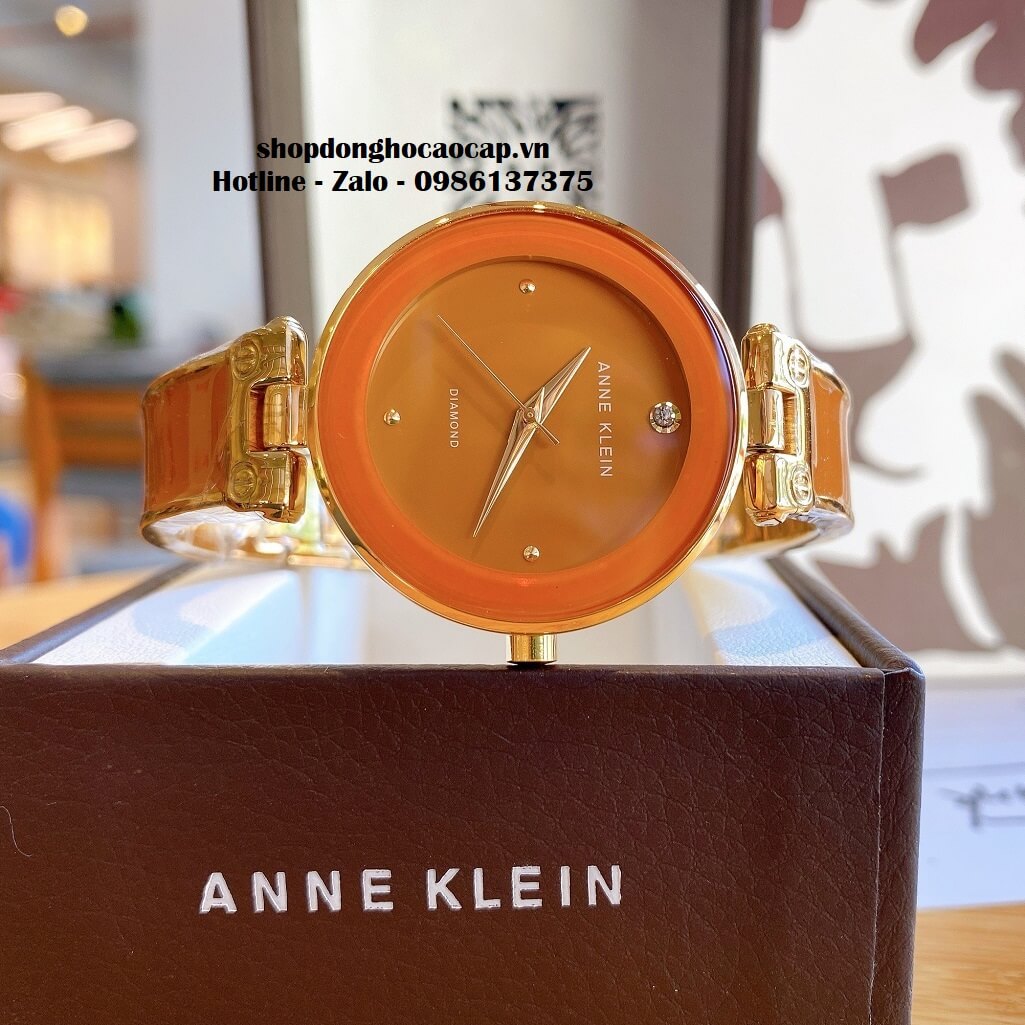 Đồng Hồ Nữ Anne Klein Đá Ceramic Màu Cánh Cam Vỏ Vàng Cao Cấp 34mm