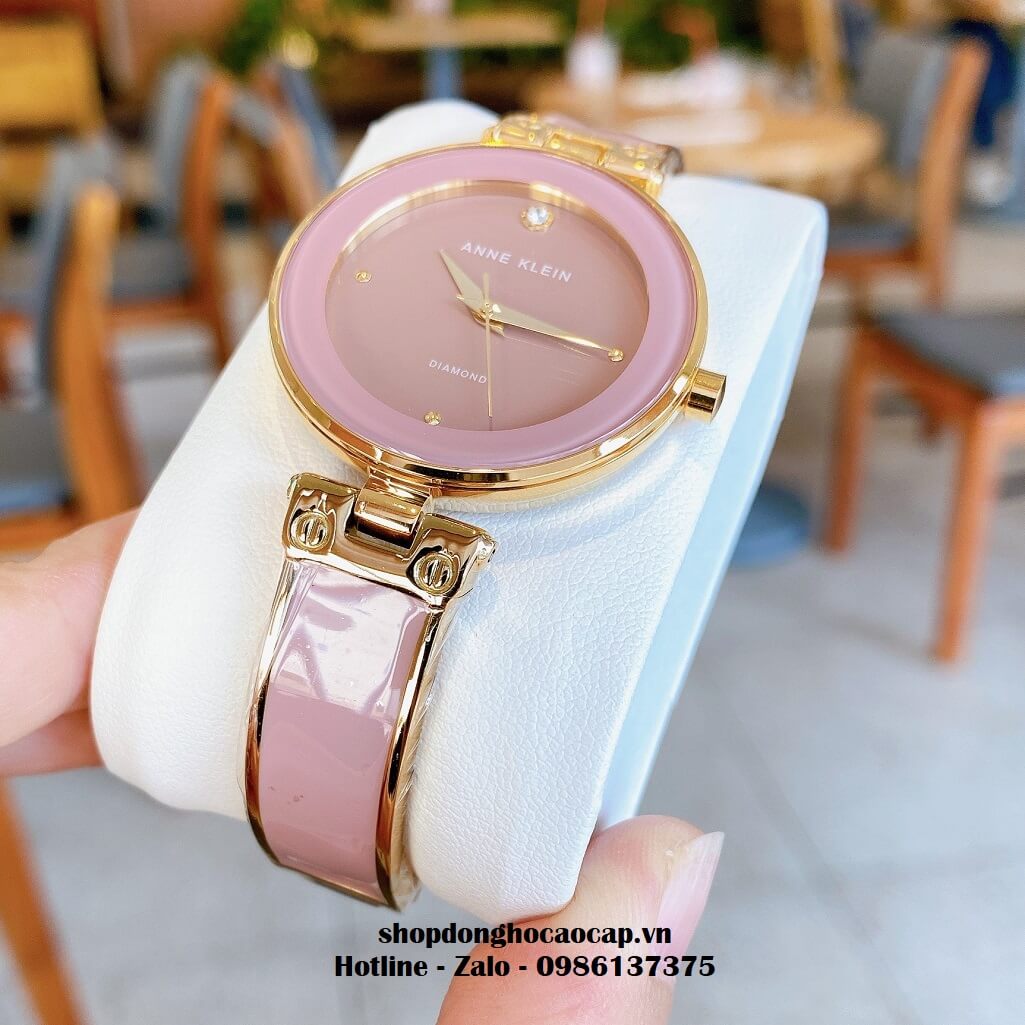 Đồng Hồ Nữ Anne Klein Đá Ceramic Hồng Vỏ Vàng Cao Cấp 34mm