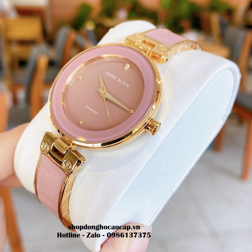 Đồng Hồ Nữ Anne Klein Đá Ceramic Hồng Vỏ Vàng Cao Cấp 34mm