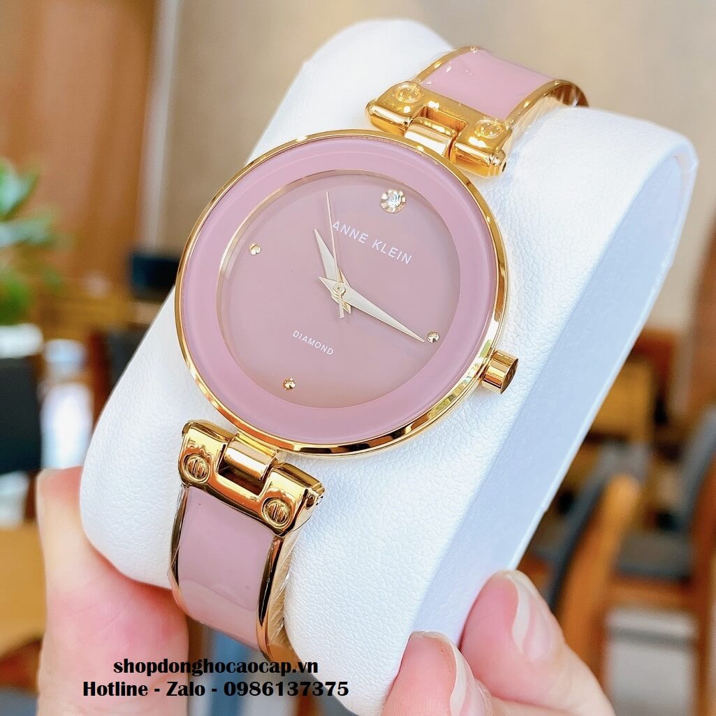 Đồng Hồ Nữ Anne Klein Đá Ceramic Hồng Vỏ Vàng Cao Cấp 34mm