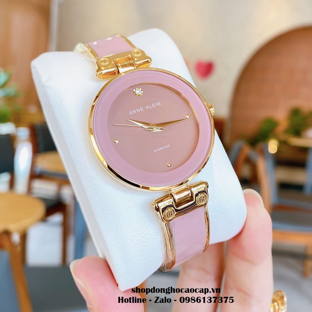 Đồng Hồ Nữ Anne Klein Đá Ceramic Hồng Vỏ Vàng Cao Cấp 34mm