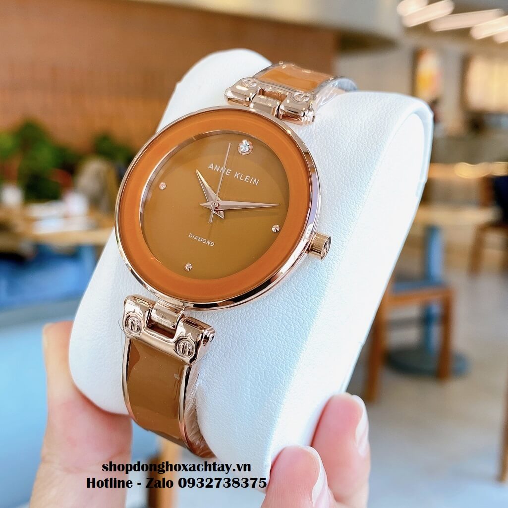 Đồng Hồ Nữ Anne Klein Đá Ceramic Màu Cánh Cam Vỏ Rose Cao Cấp 34mm