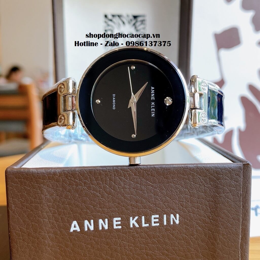 Đồng Hồ Nữ Anne Klein Đá Ceramic Màu Đen Vỏ Bạc Cao Cấp 34mm