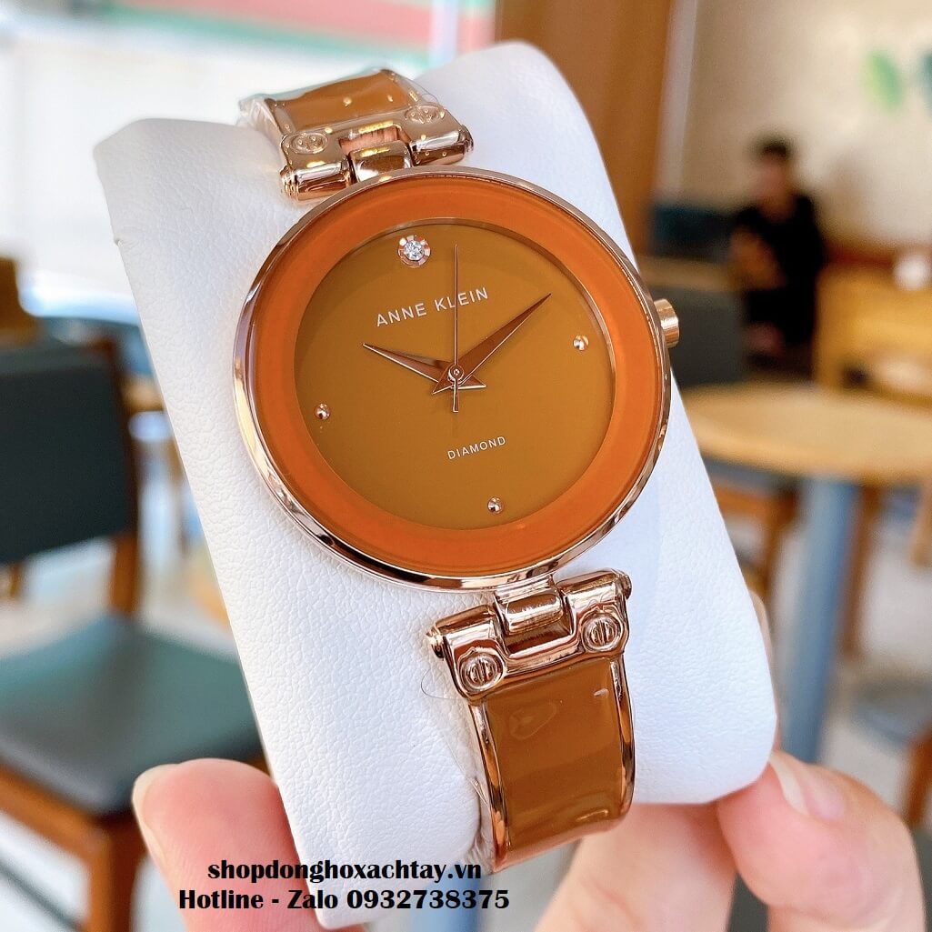 Đồng Hồ Nữ Anne Klein Đá Ceramic Màu Cánh Cam Vỏ Rose Cao Cấp 34mm