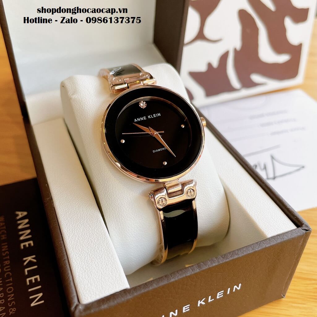 Đồng Hồ Nữ Anne Klein Đá Ceramic Đen Vỏ Rose Cao Cấp 34mm