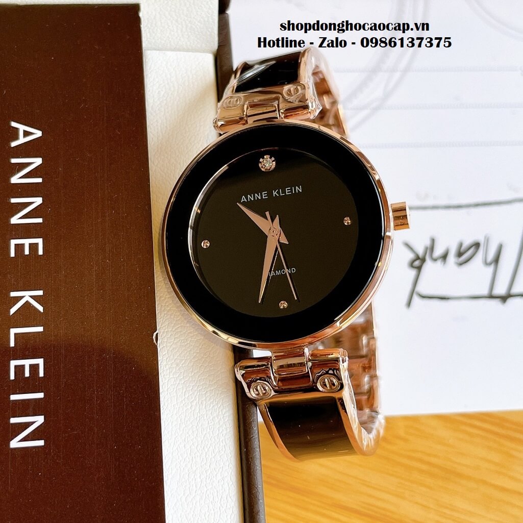 Đồng Hồ Nữ Anne Klein Đá Ceramic Đen Vỏ Rose Cao Cấp 34mm