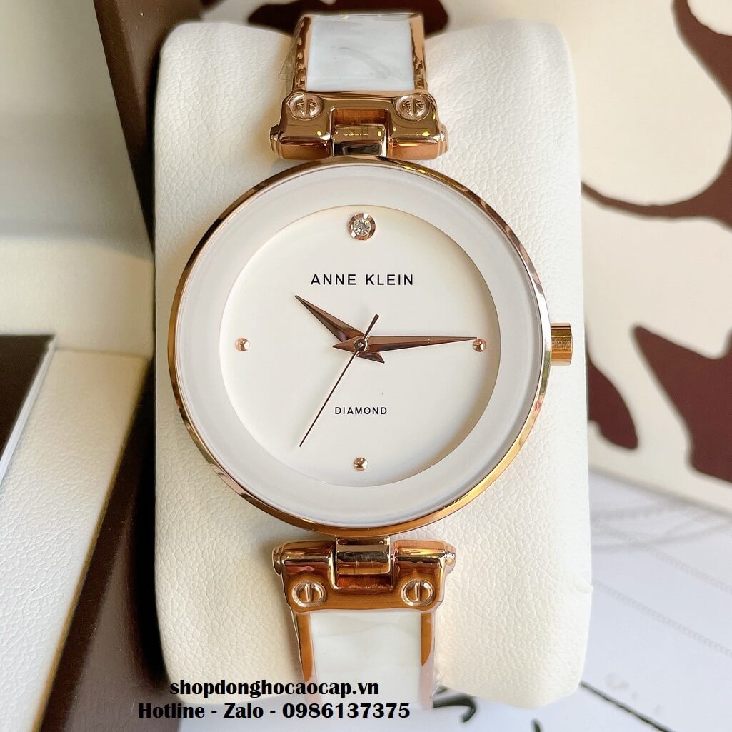 Đồng Hồ Nữ Anne Klein Đá Ceramic Trắng Vỏ Rose Cao Cấp 34mm