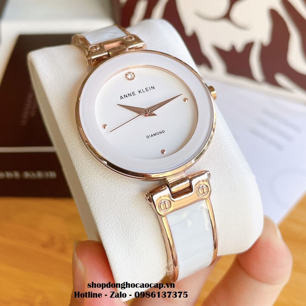 Đồng Hồ Nữ Anne Klein Đá Ceramic Trắng Vỏ Rose Cao Cấp 34mm