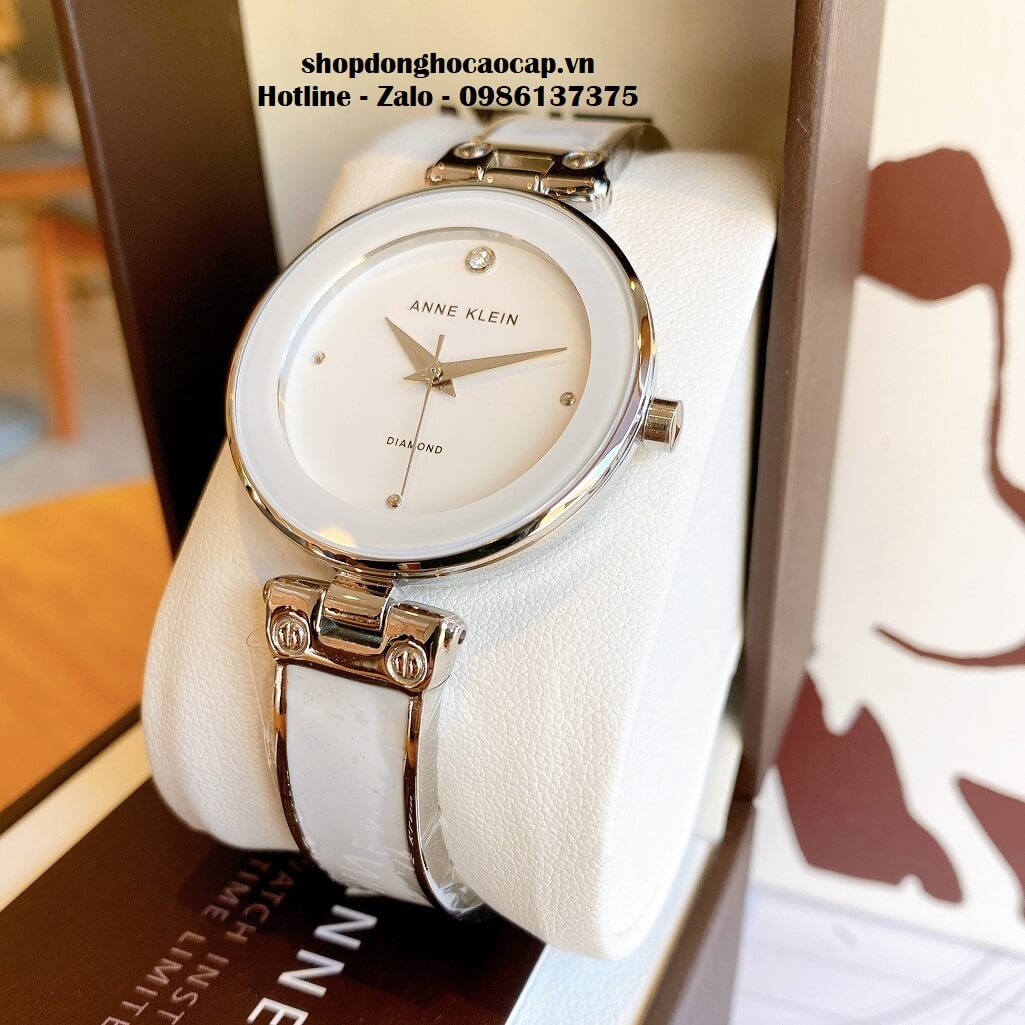 Đồng Hồ Nữ Anne Klein Đá Ceramic Màu Trắng Vỏ Bạc Cao Cấp 34mm