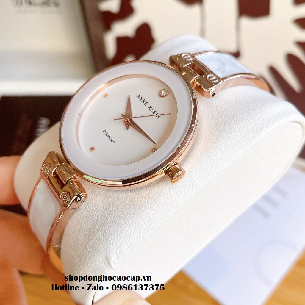 Đồng Hồ Nữ Anne Klein Đá Ceramic Trắng Vỏ Rose Cao Cấp 34mm