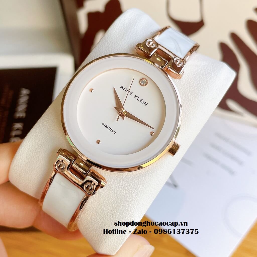 Đồng Hồ Nữ Anne Klein Đá Ceramic Trắng Vỏ Rose Cao Cấp 34mm