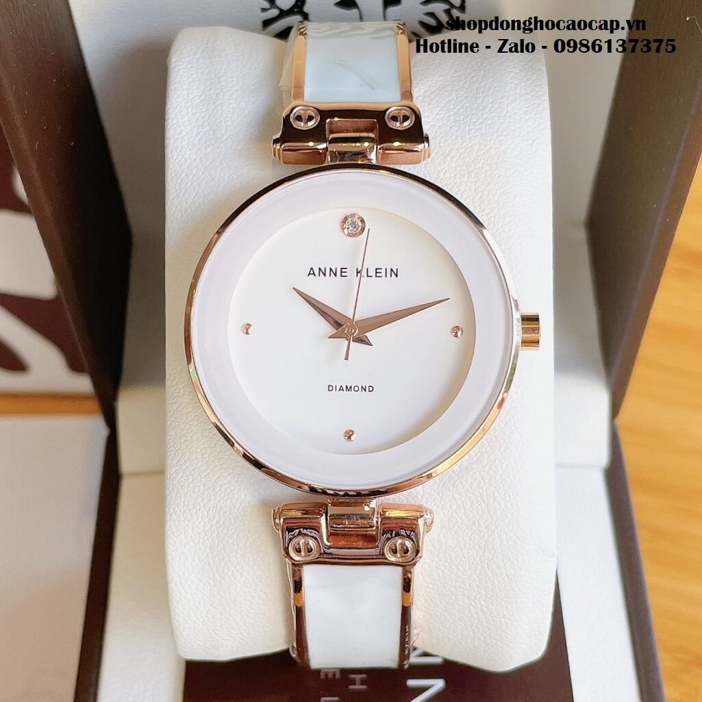 Đồng Hồ Nữ Anne Klein Đá Ceramic Trắng Vỏ Rose Cao Cấp 34mm