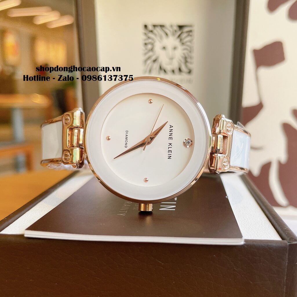 Đồng Hồ Nữ Anne Klein Đá Ceramic Trắng Vỏ Rose Cao Cấp 34mm