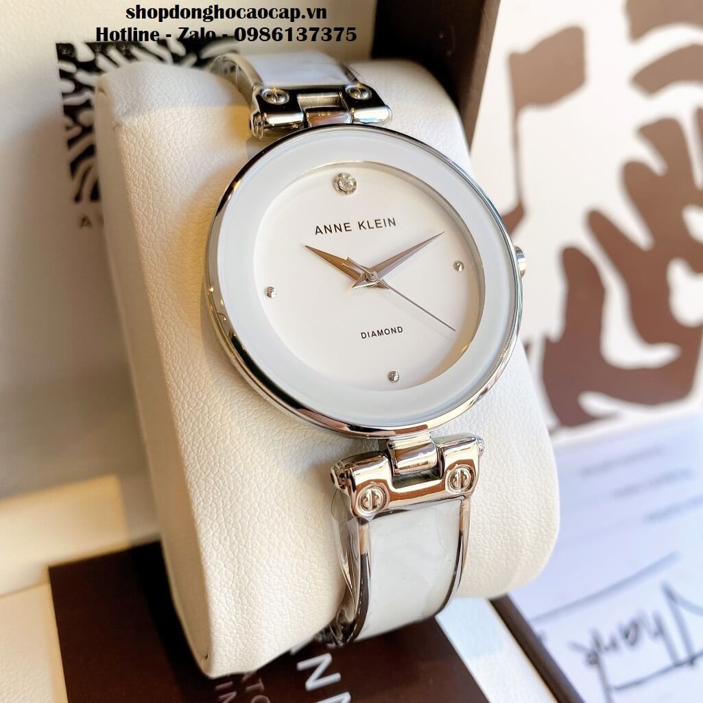 Đồng Hồ Nữ Anne Klein Đá Ceramic Màu Trắng Vỏ Bạc Cao Cấp 34mm