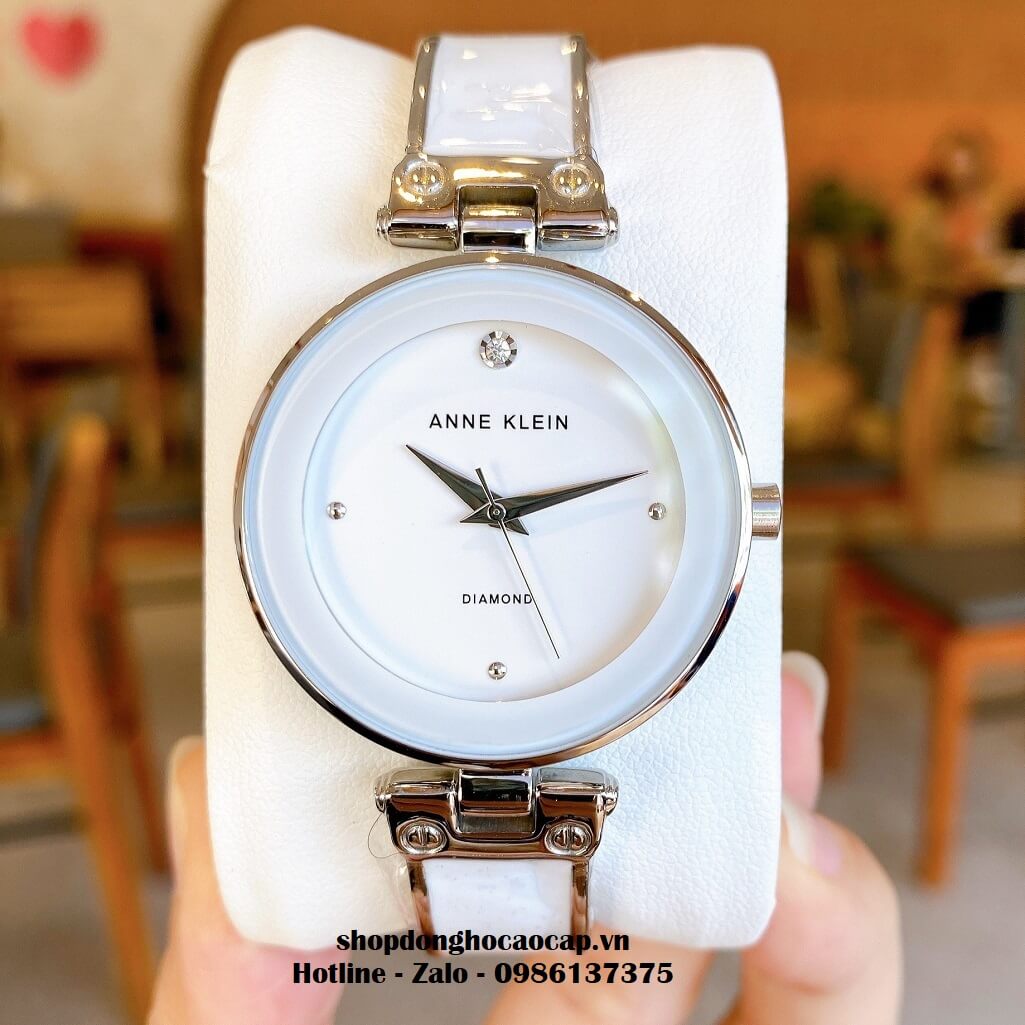 Đồng Hồ Nữ Anne Klein Đá Ceramic Màu Trắng Vỏ Bạc Cao Cấp 34mm