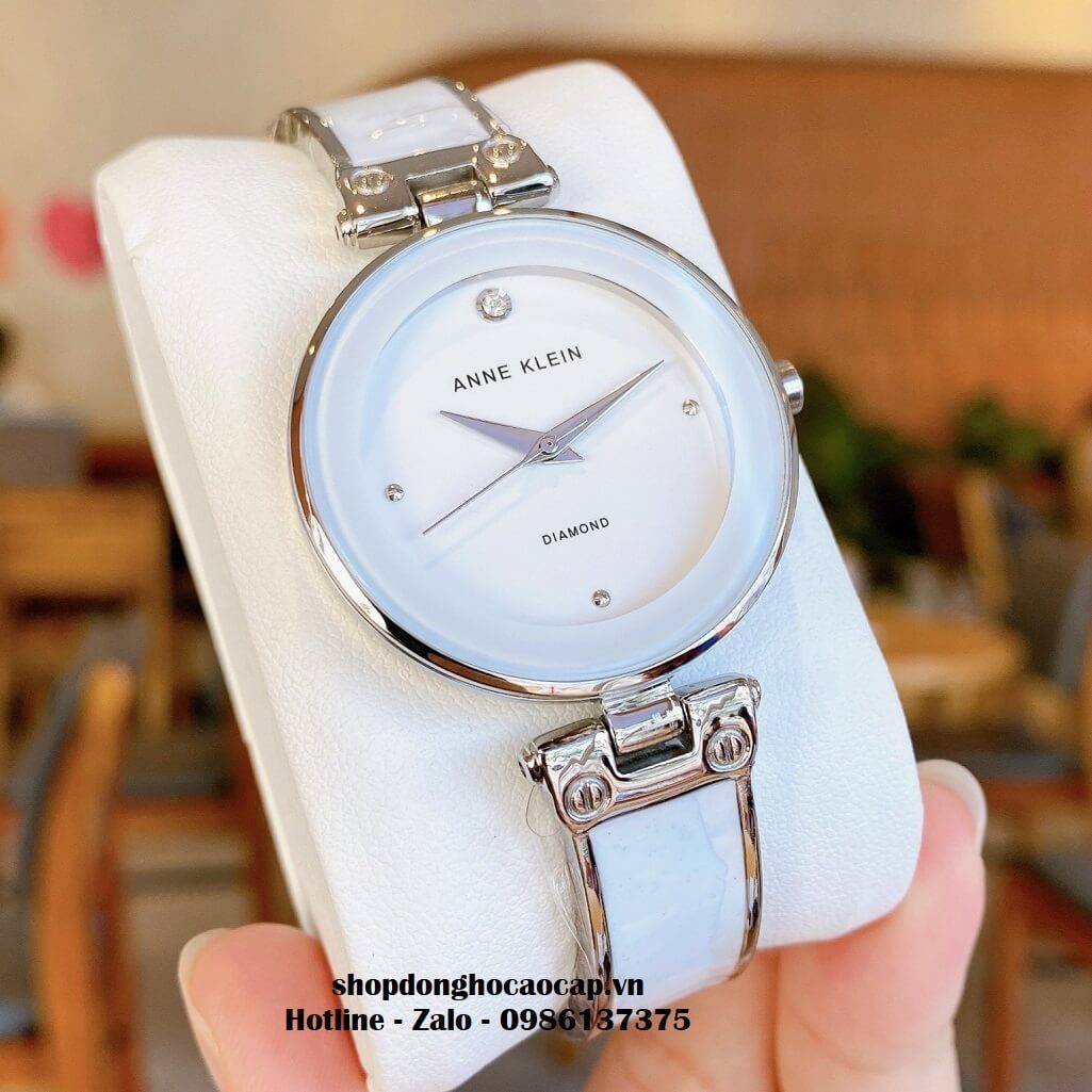 Đồng Hồ Nữ Anne Klein Đá Ceramic Màu Trắng Vỏ Bạc Cao Cấp 34mm