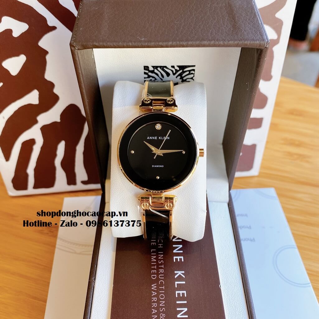 Đồng Hồ Nữ Anne Klein Đá Ceramic Đen Vỏ Vàng Cao Cấp 34mm