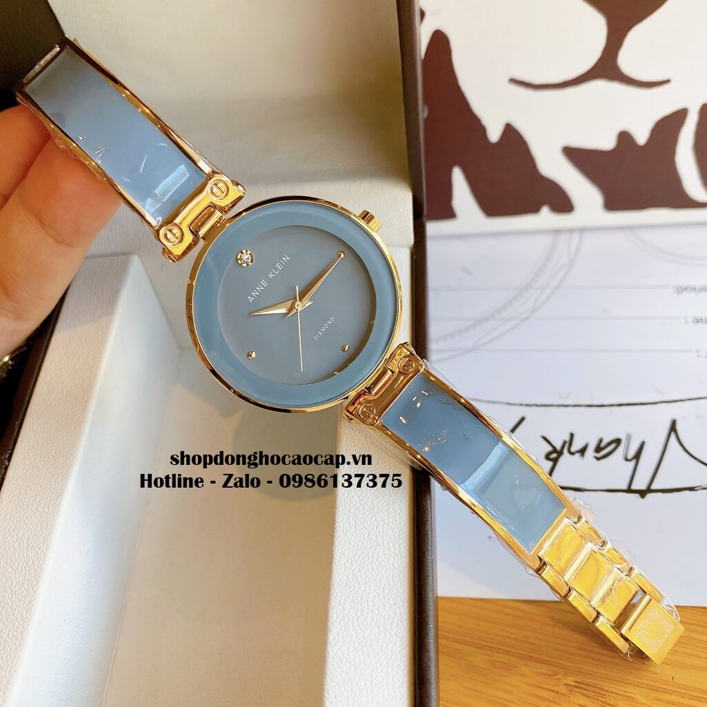 Đồng Hồ Nữ Anne Klein Đá Ceramic Xám Xanh Vỏ Vàng Cao Cấp 34mm