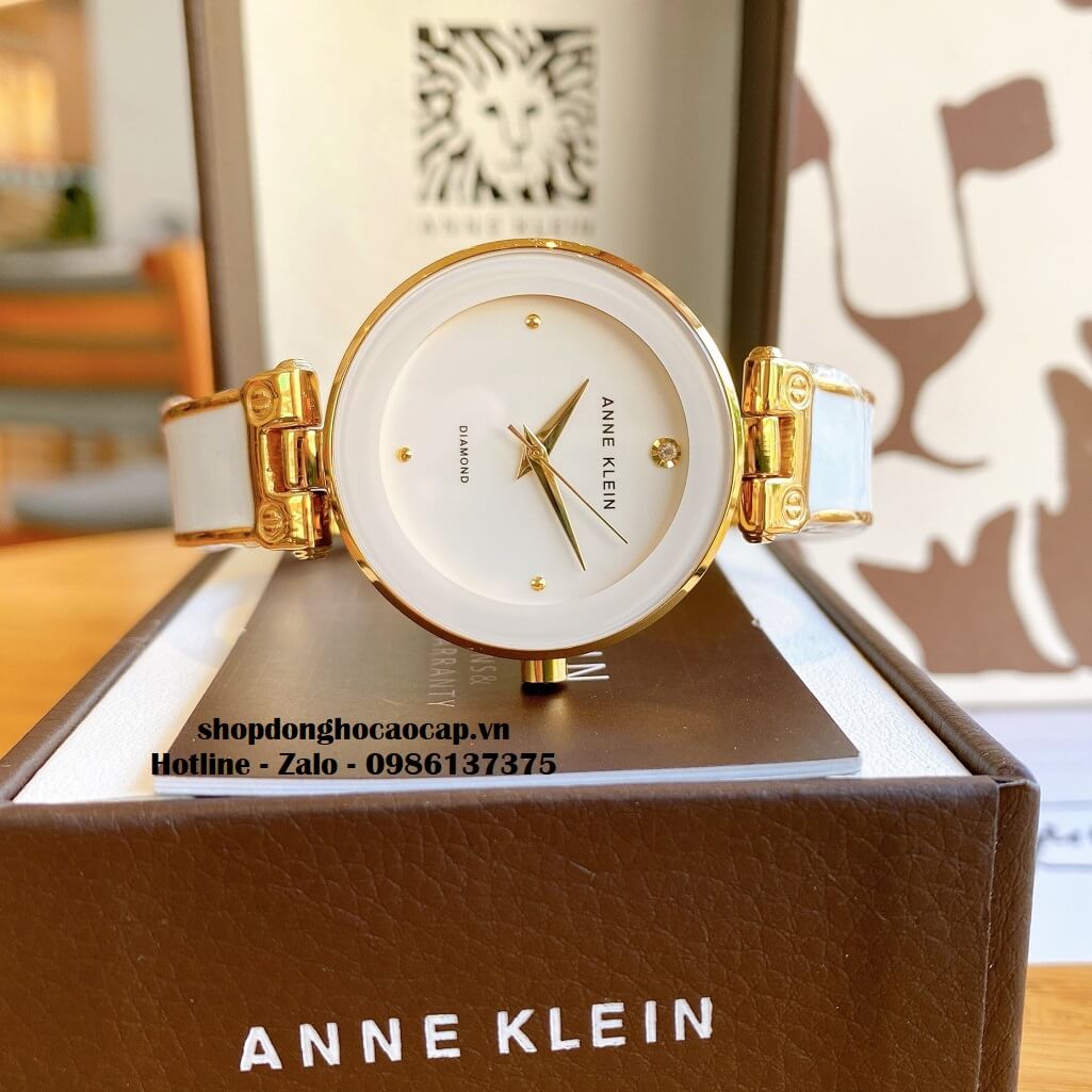 Đồng Hồ Nữ Anne Klein Đá Ceramic Trắng Vỏ Vàng Cao Cấp 34mm