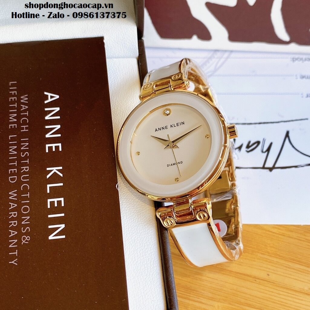 Đồng Hồ Nữ Anne Klein Đá Ceramic Trắng Vỏ Vàng Cao Cấp 34mm