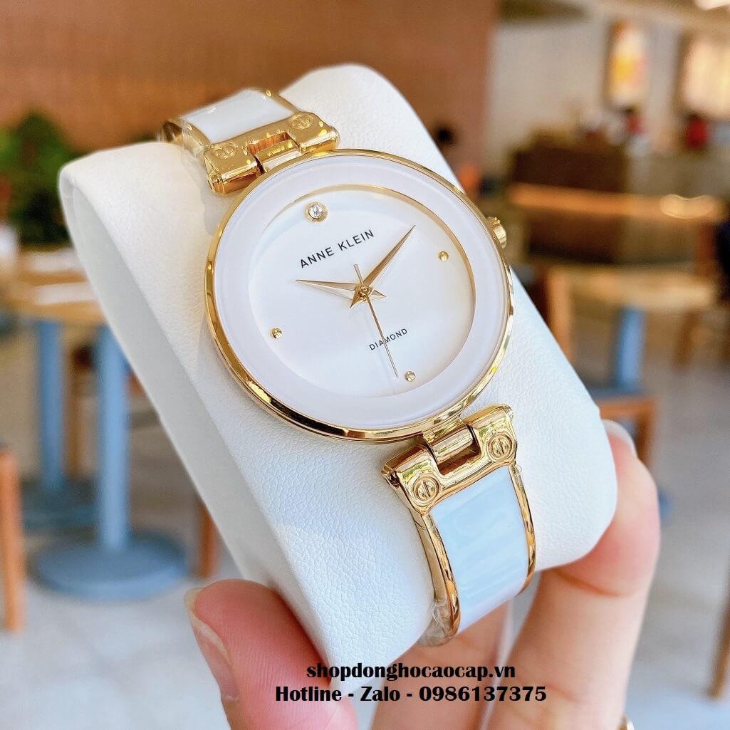 Đồng Hồ Nữ Anne Klein Đá Ceramic Trắng Vỏ Vàng Cao Cấp 34mm