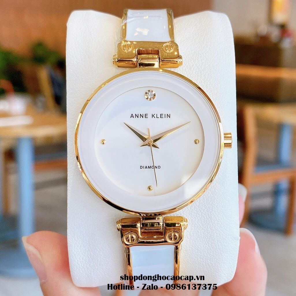 Đồng Hồ Nữ Anne Klein Đá Ceramic Trắng Vỏ Vàng Cao Cấp 34mm