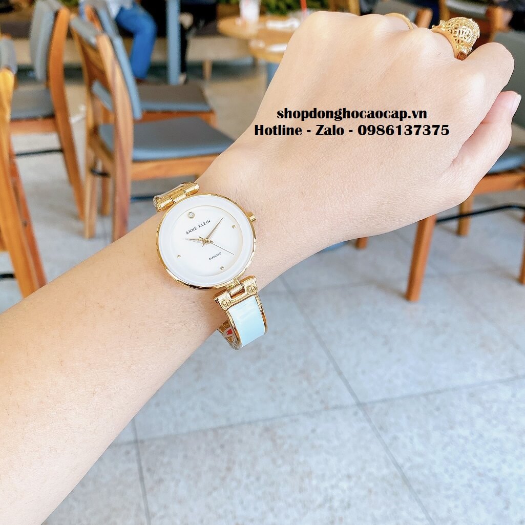 Đồng Hồ Nữ Anne Klein Đá Ceramic Trắng Vỏ Vàng Cao Cấp 34mm