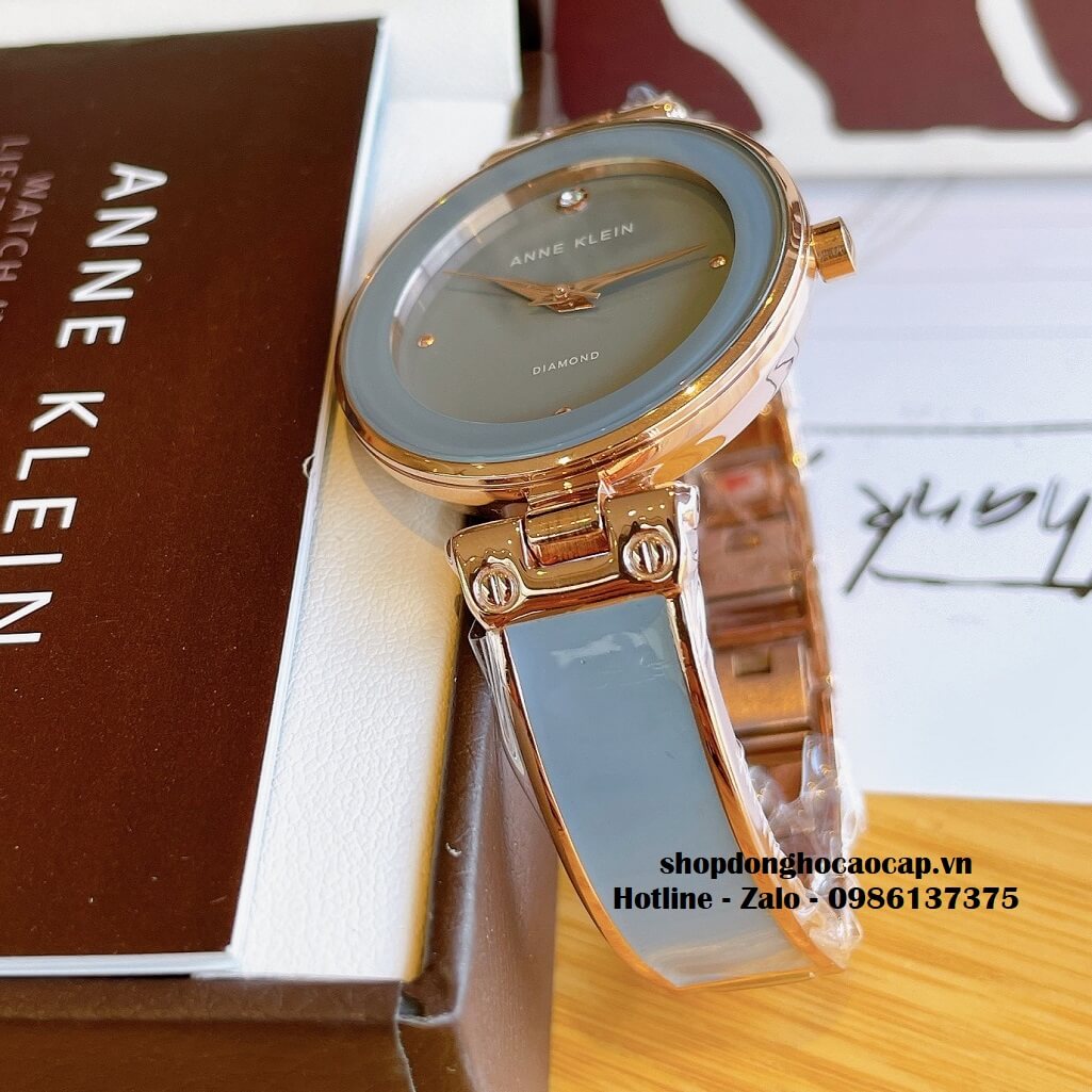 Đồng Hồ Nữ Anne Klein Đá Ceramic Màu Xám Xanh Vỏ Rose Cao Cấp 34mm