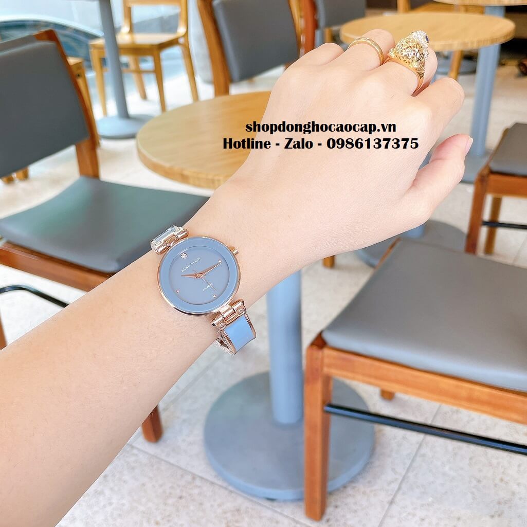 Đồng Hồ Nữ Anne Klein Đá Ceramic Màu Xám Xanh Vỏ Rose Cao Cấp 34mm