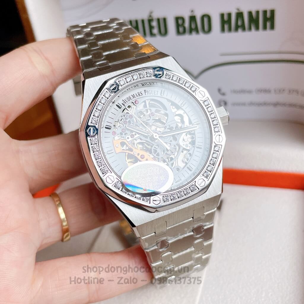 Đồng Hồ Audemars Piguet Royal Oak Automatic Dây Thép Silver Đính Đá 42mm