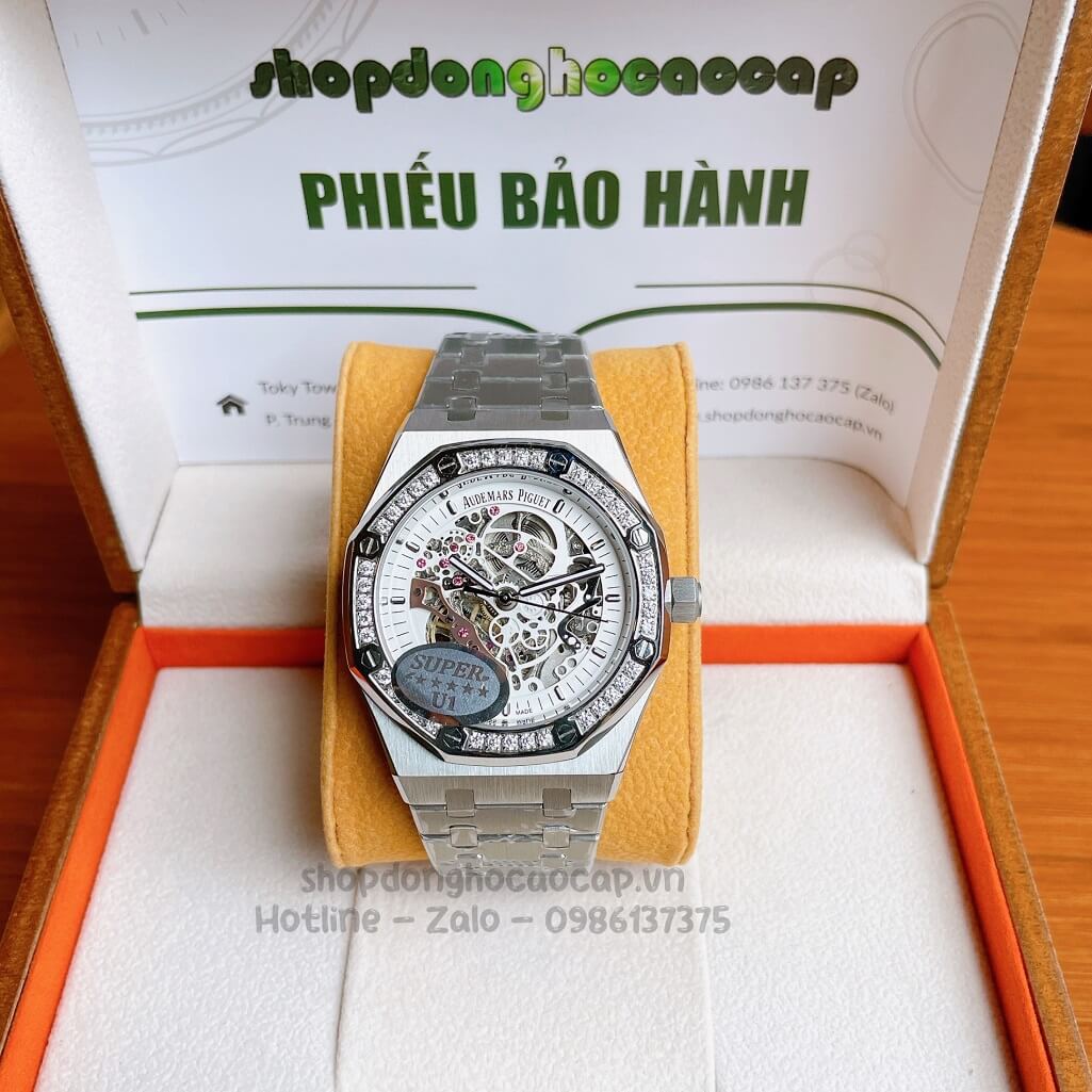 Đồng Hồ Audemars Piguet Royal Oak Automatic Dây Thép Silver Đính Đá 42mm