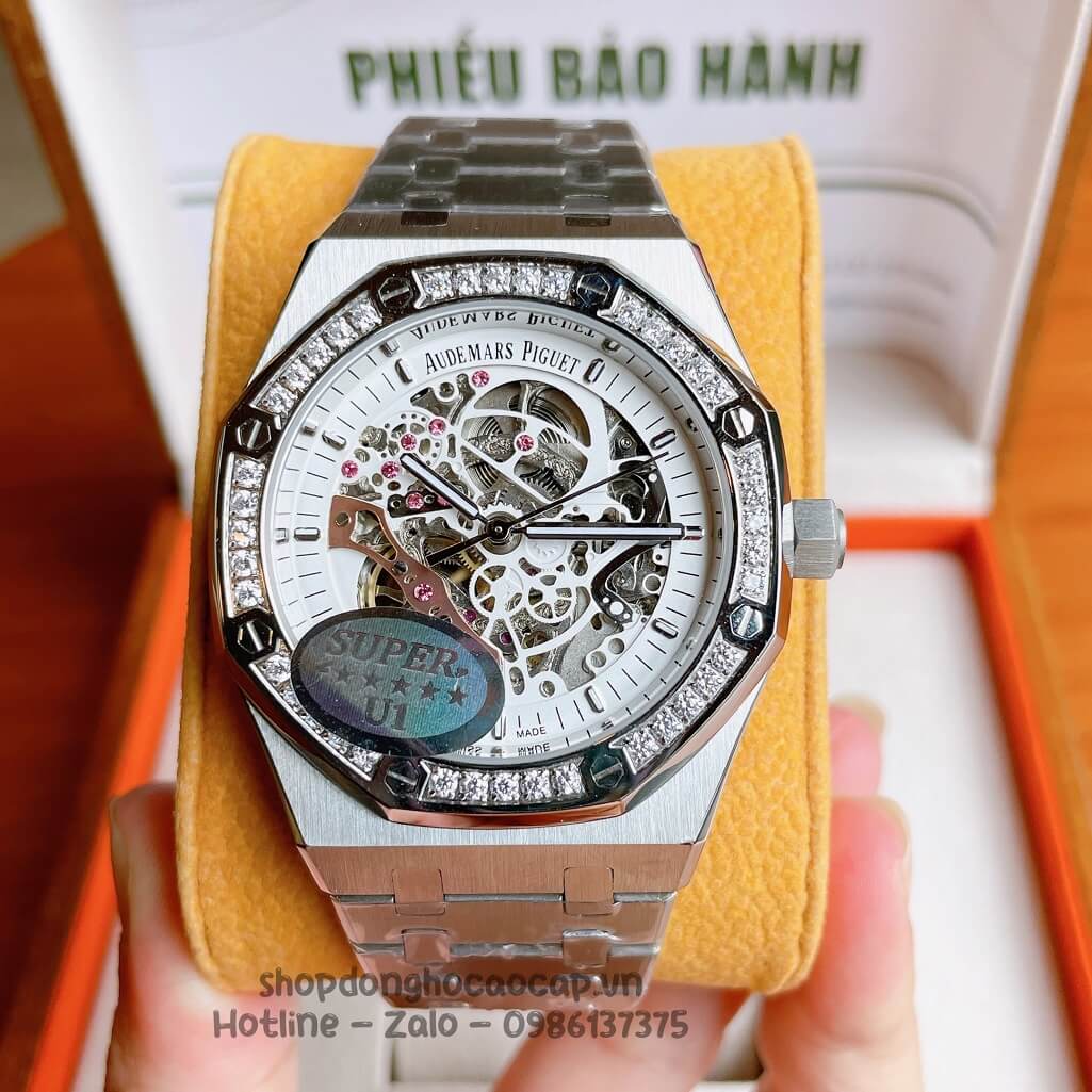 Đồng Hồ Audemars Piguet Royal Oak Automatic Dây Thép Silver Đính Đá 42mm