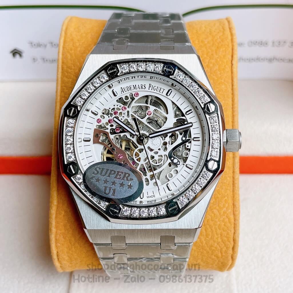 Đồng Hồ Audemars Piguet Royal Oak Automatic Dây Thép Silver Đính Đá 42mm