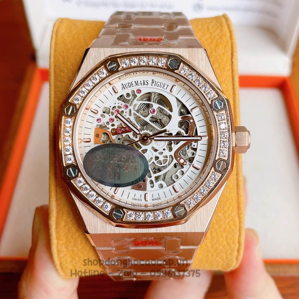 Đồng Hồ Audemars Piguet Royal Oak Automatic Dây Thép Rose Đính Đá 42mm